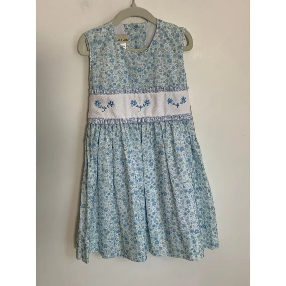 Marco & Lizzy Girls Blue‎ Floral Carly Sleeveless Dress - Embroidery on Waist